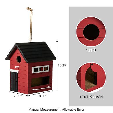 Glitzhome 10.25"L Red Solid Wood Outdoor Garden Birdhouse