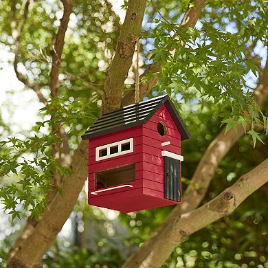 Glitzhome 10.25"L Red Solid Wood Outdoor Garden Birdhouse