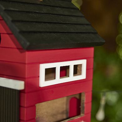 Glitzhome 10.25"L Red Solid Wood Outdoor Garden Birdhouse