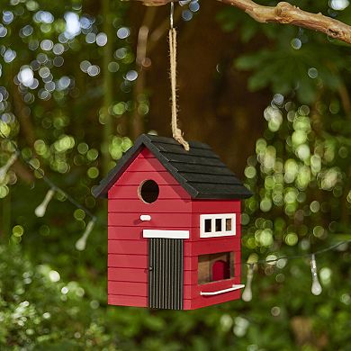Glitzhome 10.25"L Red Solid Wood Outdoor Garden Birdhouse