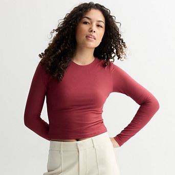 Juniors' Pink Republic Long Sleeve Contour Crew Top