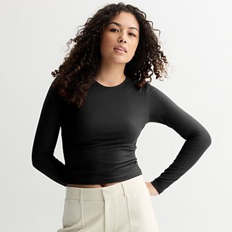 Juniors' Pink Republic Long Sleeve Contour Crew Top