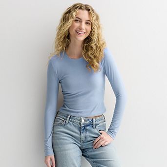 Juniors' Pink Republic Long Sleeve Contour Crew Top