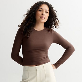 Juniors' Pink Republic Long Sleeve Contour Crew Top