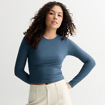 Juniors' Pink Republic Long Sleeve Contour Crew Top