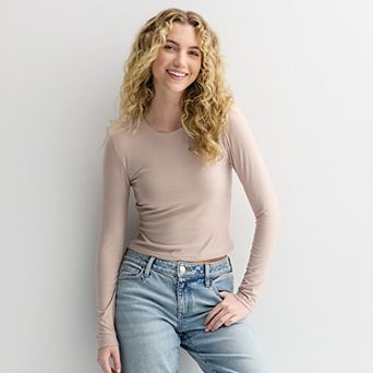 Juniors' Pink Republic Long Sleeve Contour Crew Top