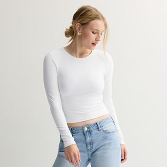 Juniors' Pink Republic Long Sleeve Contour Crew Top