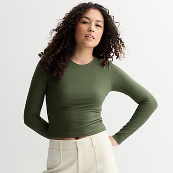 Juniors' Pink Republic Long Sleeve Contour Crew Top