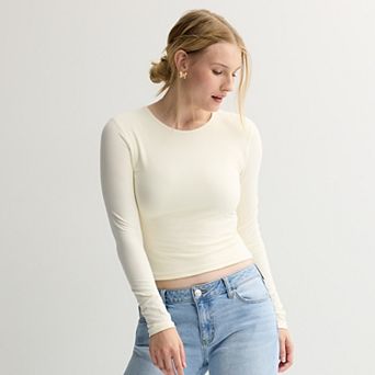 Juniors' Pink Republic Long Sleeve Contour Crew Top