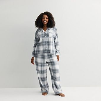 Plus Size Sonoma Goods For Life® 2 pc Flannel Notch Pajama Top & Pajama Pants Set
