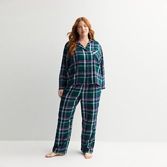 Plus Size Sonoma Goods For Life® 2 pc Flannel Notch Pajama Top & Pajama Pants Set