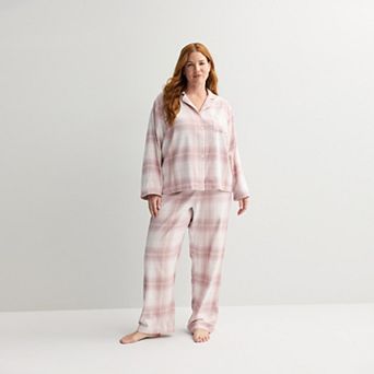 Plus Size Sonoma Goods For Life® 2 pc Flannel Notch Pajama Top & Pajama Pants Set