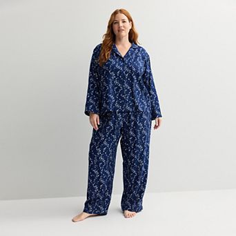 Plus Size Sonoma Goods For Life® 2 pc Flannel Notch Pajama Top & Pajama Pants Set