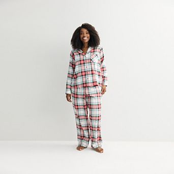 Plus Size Sonoma Goods For Life® 2 pc Flannel Notch Pajama Top & Pajama Pants Set