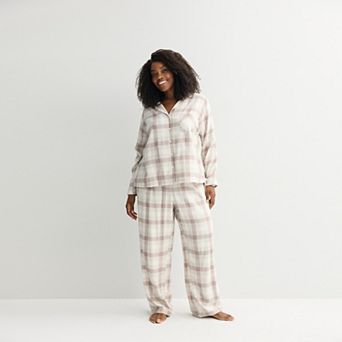 Plus Size Sonoma Goods For Life® 2 pc Flannel Notch Pajama Top & Pajama Pants Set