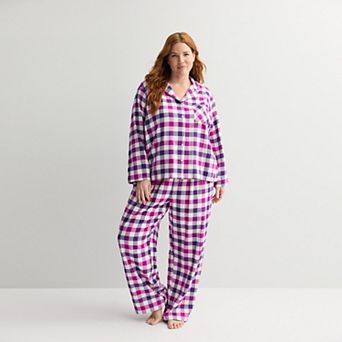 Plus Size Sonoma Goods For Life® 2 pc Flannel Notch Pajama Top & Pajama Pants Set