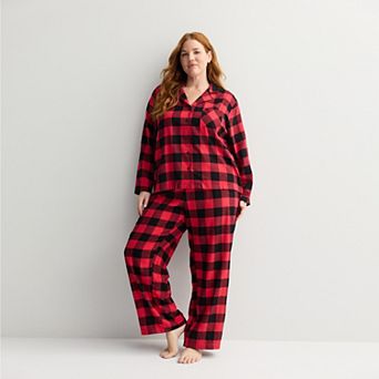 Plus Size Sonoma Goods For Life® 2 pc Flannel Notch Pajama Top & Pajama Pants Set