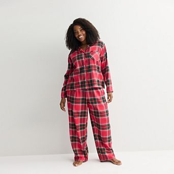 Plus Size Sonoma Goods For Life® 2 pc Flannel Notch Pajama Top & Pajama Pants Set