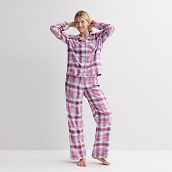 Women's Sonoma Goods For Life® 2 pc Flannel Notch Pajama Top & Pajama Bottoms Set
