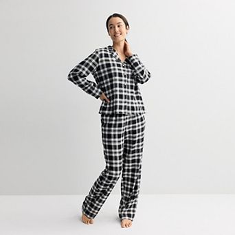 Women's Sonoma Goods For Life® 2 pc Flannel Notch Pajama Top & Pajama Bottoms Set
