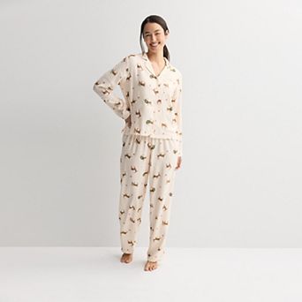 Women's Sonoma Goods For Life® 2 pc Flannel Notch Pajama Top & Pajama Bottoms Set