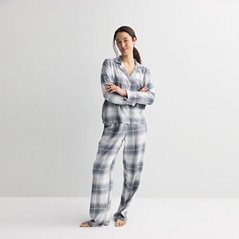 Women's Sonoma Goods For Life® 2 pc Flannel Notch Pajama Top & Pajama Bottoms Set