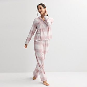 Women's Sonoma Goods For Life® 2 pc Flannel Notch Pajama Top & Pajama Bottoms Set
