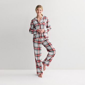 Women's Sonoma Goods For Life® 2 pc Flannel Notch Pajama Top & Pajama Bottoms Set