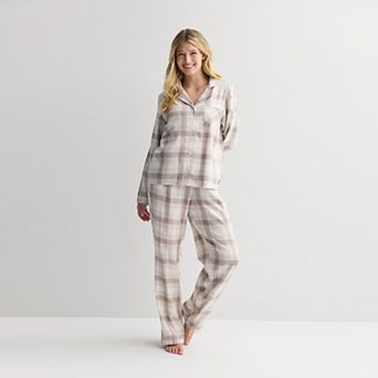 Women's Sonoma Goods For Life® 2 pc Flannel Notch Pajama Top & Pajama Bottoms Set
