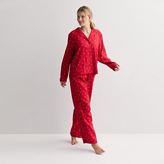 Women's Sonoma Goods For Life® 2 pc Flannel Notch Pajama Top & Pajama Bottoms Set