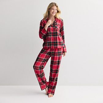 Women's Sonoma Goods For Life® 2 pc Flannel Notch Pajama Top & Pajama Bottoms Set