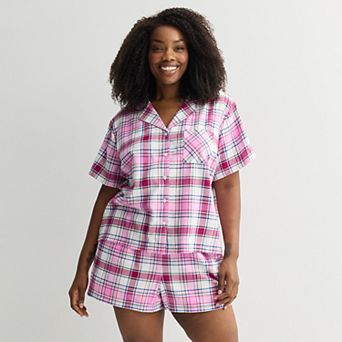 Plus Size Sonoma Goods For Life® 2 pc Flannel Notch Pajama Top & Pajama Shorts Set