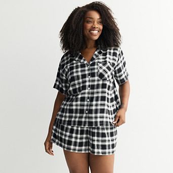 Plus Size Sonoma Goods For Life® 2 pc Flannel Notch Pajama Top & Pajama Shorts Set
