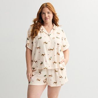 Plus Size Sonoma Goods For Life® 2 pc Flannel Notch Pajama Top & Pajama Shorts Set