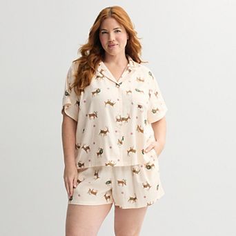 Plus Size Sonoma Goods For Life® 2 pc Flannel Notch Pajama Top & Pajama Shorts Set