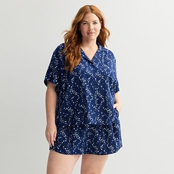 Plus Size Sonoma Goods For Life® 2 pc Flannel Notch Pajama Top & Pajama Shorts Set