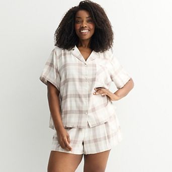 Plus Size Sonoma Goods For Life® 2 pc Flannel Notch Pajama Top & Pajama Shorts Set