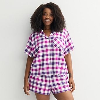 Plus Size Sonoma Goods For Life® 2 pc Flannel Notch Pajama Top & Pajama Shorts Set