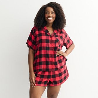 Plus Size Sonoma Goods For Life® 2 pc Flannel Notch Pajama Top & Pajama Shorts Set