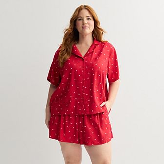 Plus Size Sonoma Goods For Life® 2 pc Flannel Notch Pajama Top & Pajama Shorts Set