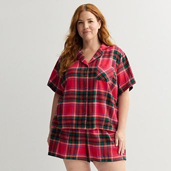 Plus Size Sonoma Goods For Life® 2 pc Flannel Notch Pajama Top & Pajama Shorts Set