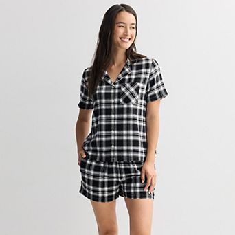Women's Sonoma Goods For Life® 2 pc Flannel Notch Pajama Top & Pajama Shorts Set