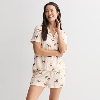 Women's Sonoma Goods For Life® 2 pc Flannel Notch Pajama Top & Pajama Shorts Set