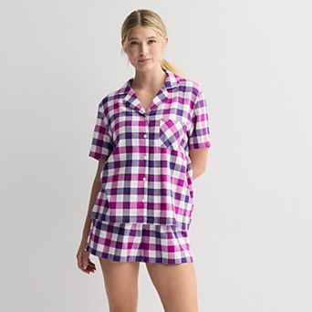 Women's Sonoma Goods For Life® 2 pc Flannel Notch Pajama Top & Pajama Shorts Set