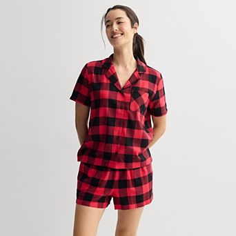 Women's Sonoma Goods For Life® 2 pc Flannel Notch Pajama Top & Pajama Shorts Set