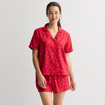 Women's Sonoma Goods For Life® 2 pc Flannel Notch Pajama Top & Pajama Shorts Set