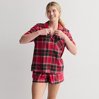 Women's Sonoma Goods For Life® 2 pc Flannel Notch Pajama Top & Pajama Shorts Set