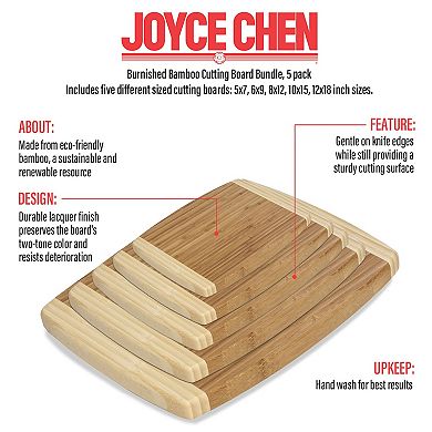 Joyce Chen Burnished Bamboo Cutting Board 5 Pack Bundle