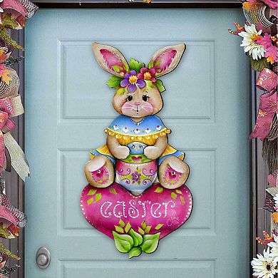 Handcrafted Easter Bunny Wooden Door Hanger Rustic Easter Door Sign by J. Mills-Price