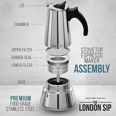 London Sip 10 Cup Espresso Maker & Coffee Spoon Bundle Set